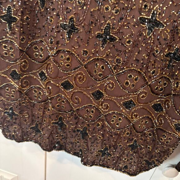 Jkara Brown Beaded Silk Jacket Size XL - Picture 4 of 6